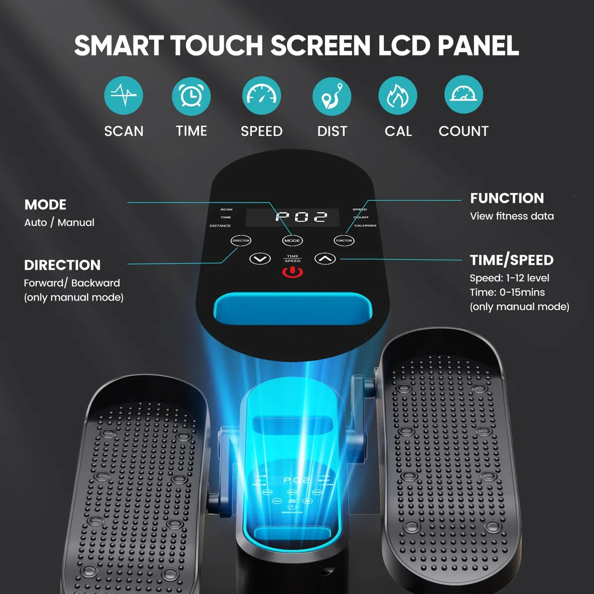 Dripex Ellittica Elettrica da Casa, Pedaliera Riabilitazione Silenziosa con 12 Livelli di Velocità e 6 Programmi Automatici, Pedaliera per Anziani e Adulti, Fitness in Casa