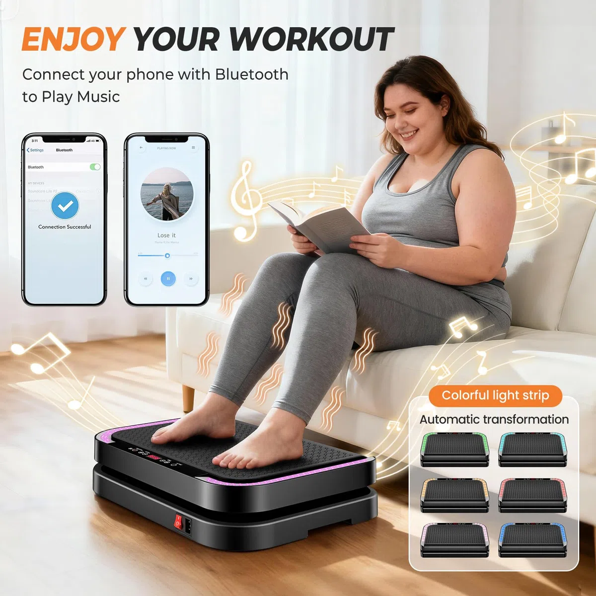 Pedana Vibrante Dimagrante, Vibration Plate con 9 Programmi, 200 Livelli di Intensità, Altoparlante Bluetooth, Telecomando, Bande & Corde di Resistenza, Pedana Vibrante per Circolazione Gambe