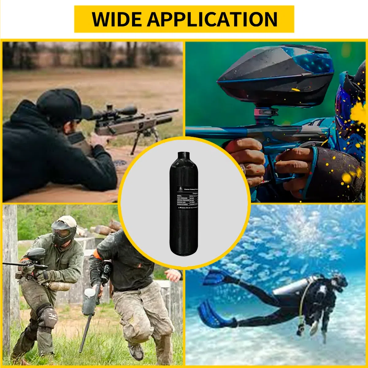 30Mpa 4500Psi 1.1L 67Cu in Serbatoio HPA in Fibra di Carbonio da 700 CC, bombola del Gas, Caccia al Paintball per Fucile ad Aria compressa PCP Daystate e Filettatura FX M18 * 1.5zwart