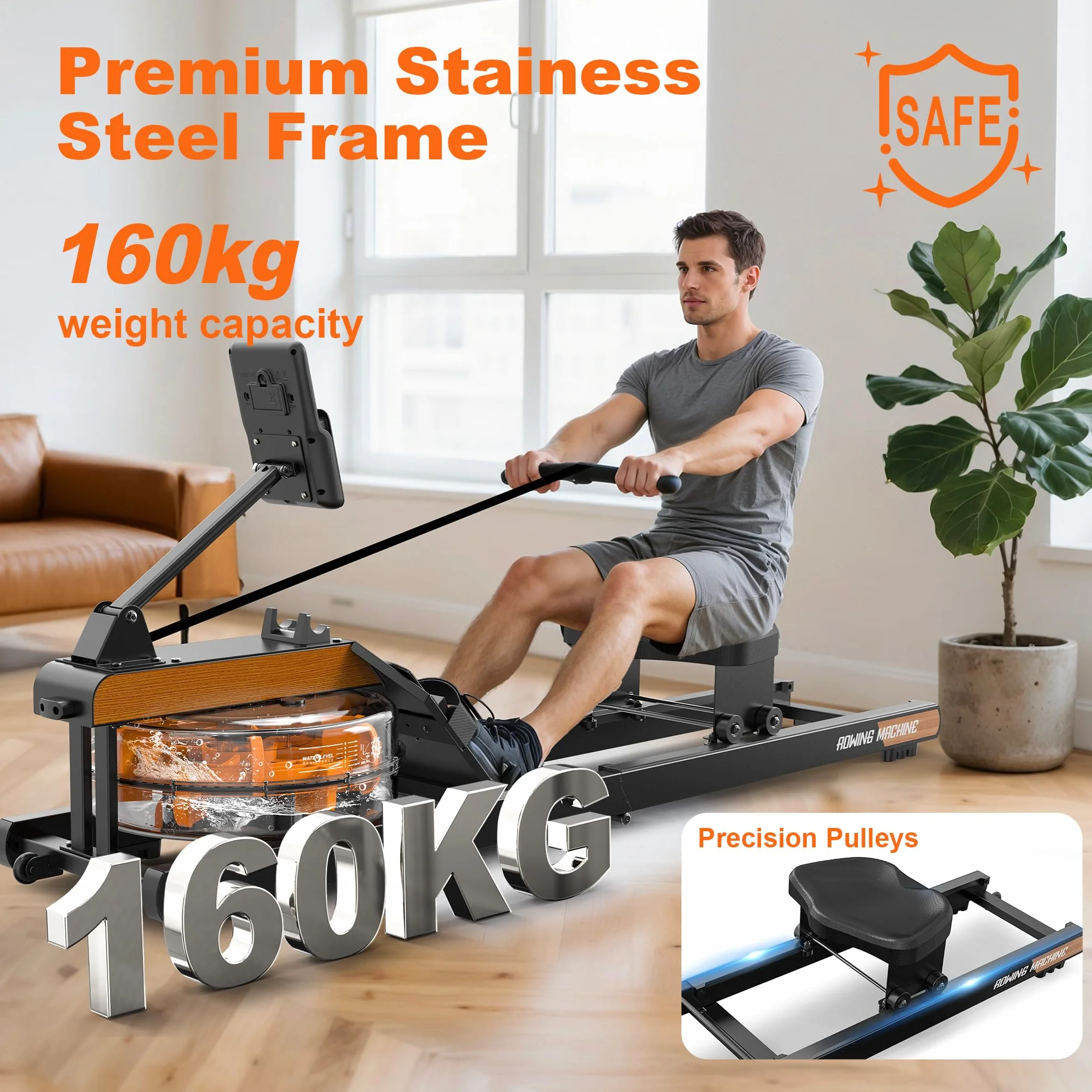 Vogatore Professionale per Casa, Pieghevole Con Resistenza ad Acqua, Monitor Bluetooth e Supporto Tablet Regolabile, Carico Massimo 160kg