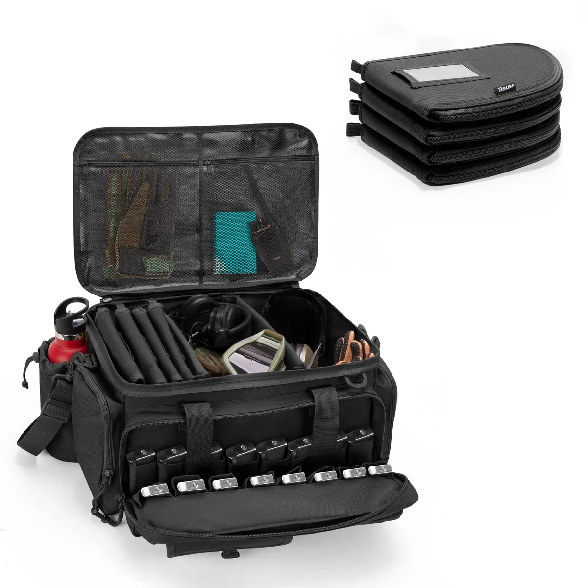 DSLEAF Sac tactique pour pistolet avec 4 étuis à pistolet, sac de sport rembourré avec 16 emplacements pour magazines et poches supplémentaires pour munitions et essentiels (brevet en instance)
