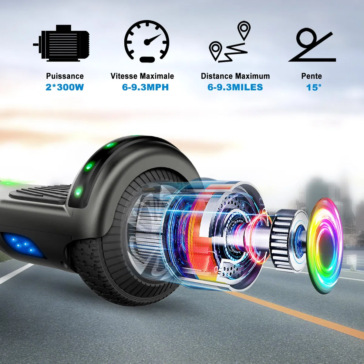 Hoverboard Scooter elettrico fuoristrada autobilanciante a due ruote con altoparlante wireless Bluetooth
