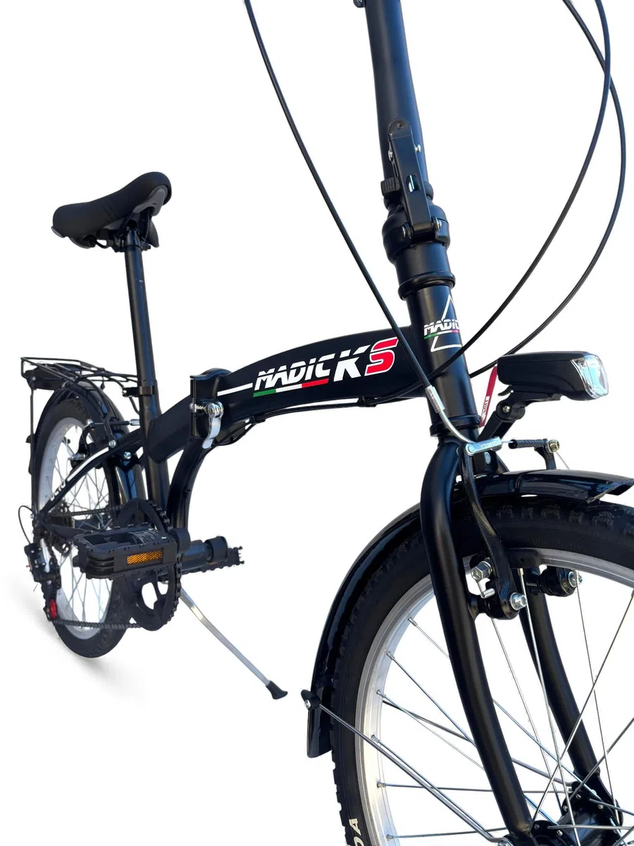 MADICKS Bicicletta Pieghevole 20" Folding Nera · City Bike Unisex con Cambio 6 Velocità · Telaio Robusto · Design Made in Italy · Comoda e Pratica per Uso Urbano