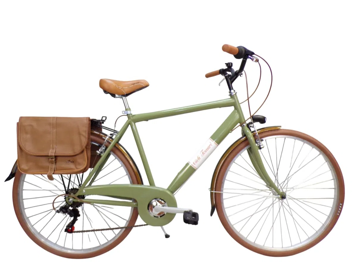 bicicletta uomo bici da passeggio city bike 28'' vintage con borse laterali cambio 6 velocita'.