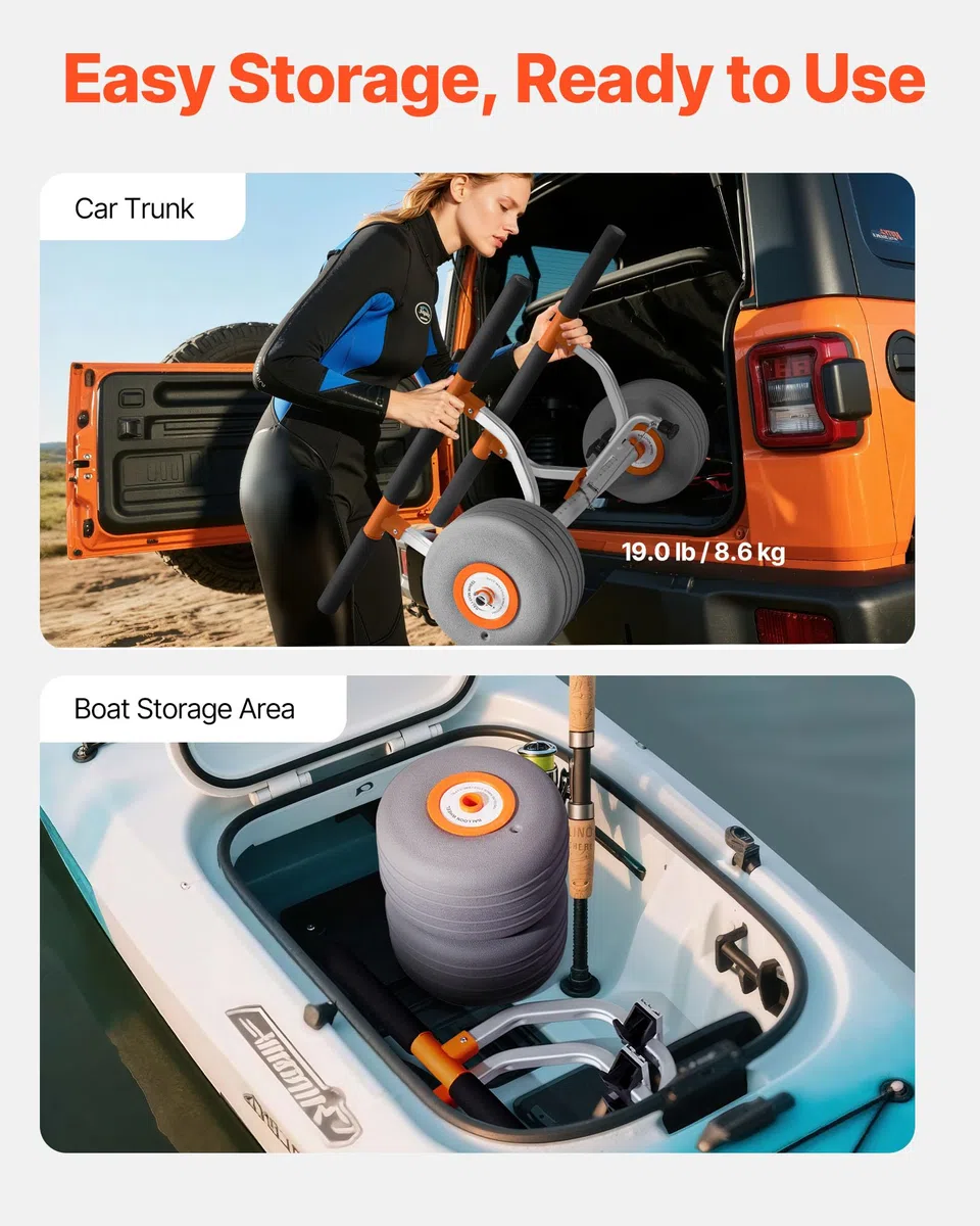 VEVOR Carrello per Kayak, in Lega di Alluminio capacità di 158,8 kg, con Pneumatici Gonfiabili da 30,5 cm e 2 Cinghie, Si Monta Facile, Carrello per Paddle Board per Il Trasporto di Kayak e Canoe