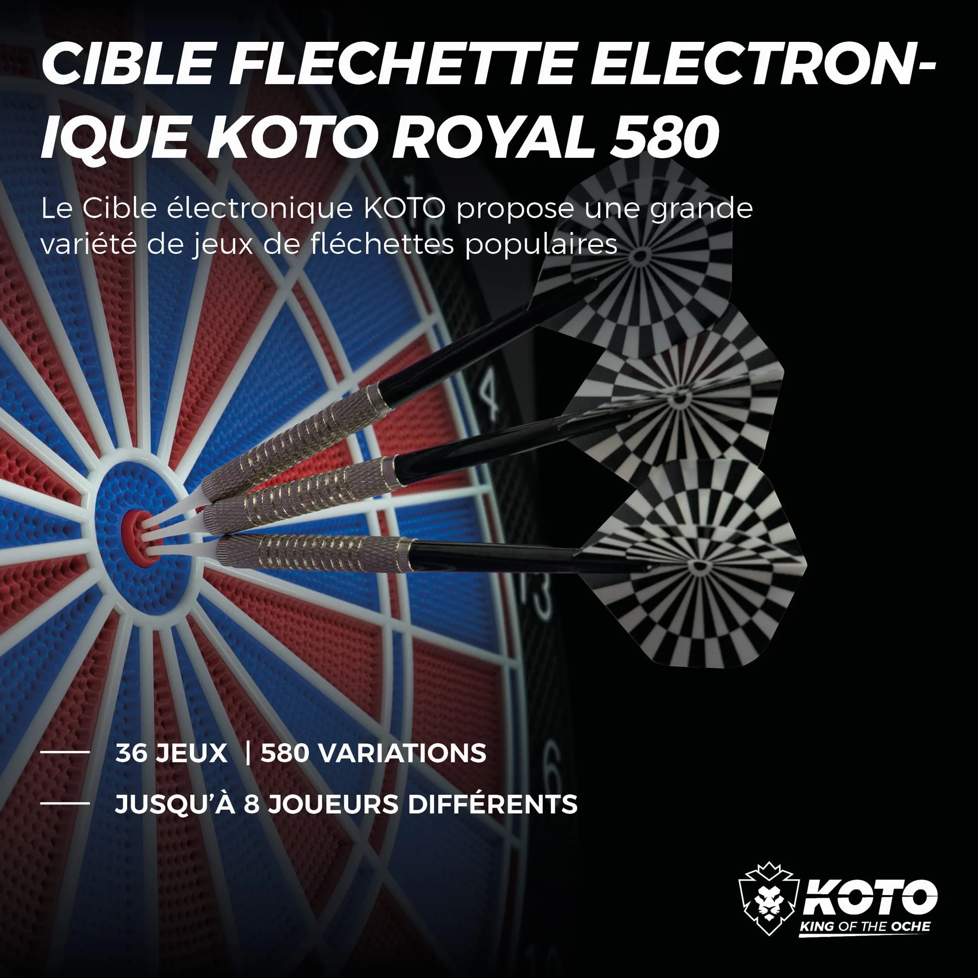KOTO – Bersaglio Elettronico Royal 580, 6 Freccette Soft, 36 Giochi, Oltre 580 Varianti, per 1-8 Giocatori