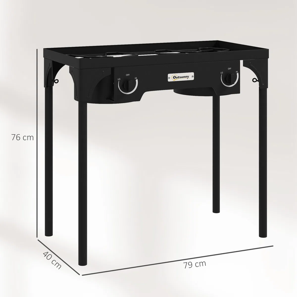 Outsunny Fornello a Gas con 2 Bruciatori 9.2 KW, Fornello da Campeggio in Metallo con Gambe Rimovibili, Nero