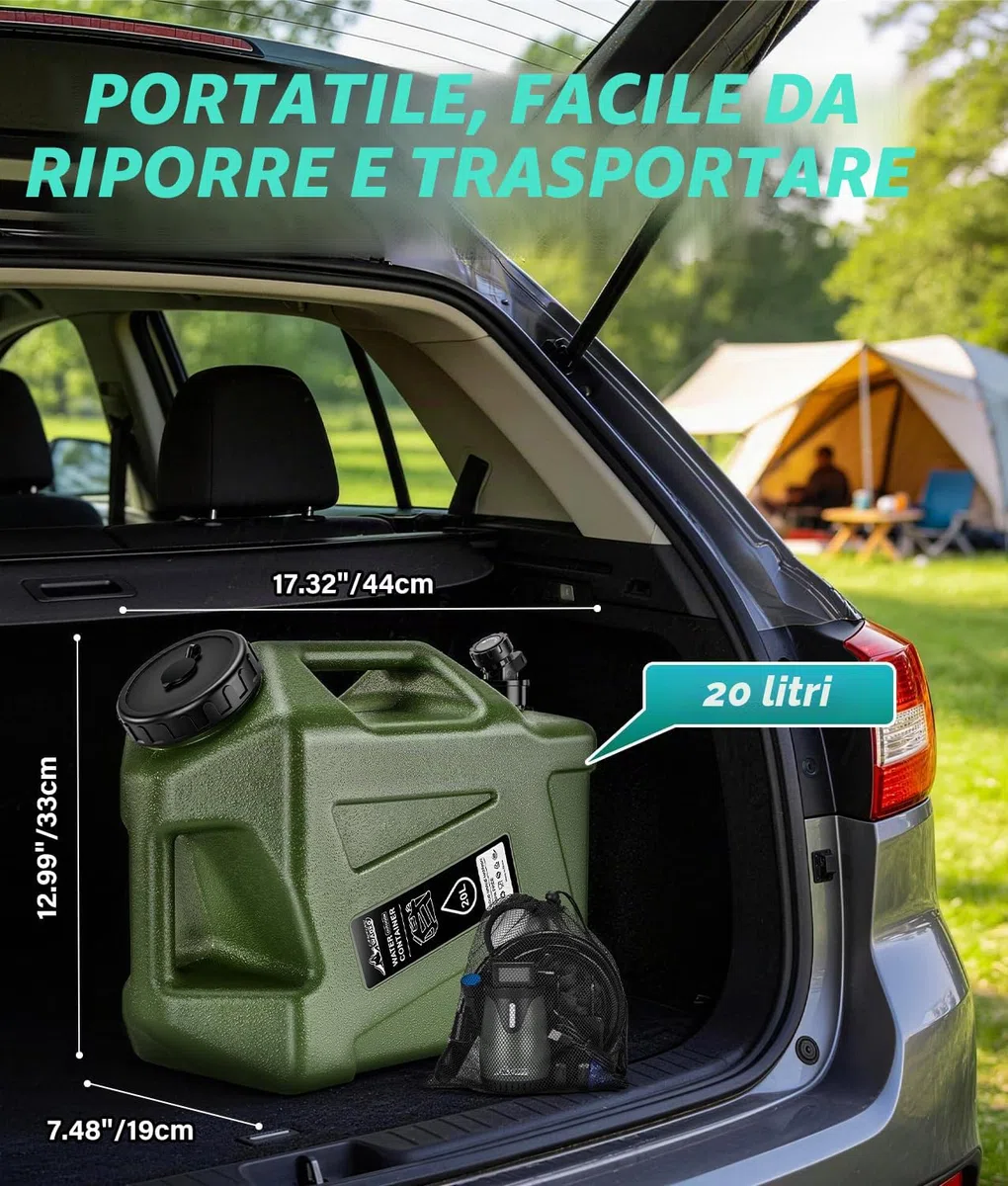 WADEO Doccia Portatile da Campeggio Aggiornata, [Pompa con Maniglia] [Serbatoio Acqua Stabile da 20L], Kit Doccia da Esterno Ricaricabile per Escursionismo, Festival, Cane, Camper