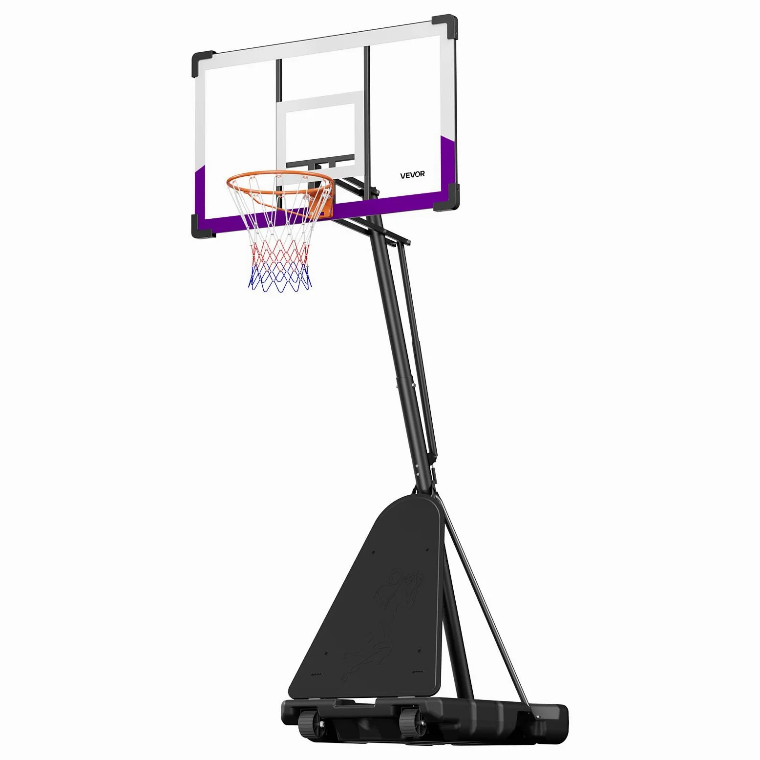VEVOR Canestro da Basket Portatile, Altezza Massima 3,05 m, Regolabile Manualmente, Sistema da Basket con Tabellone in PC da 1219,2 mm, Set di Tabelloni per Sistema da Basket per Cortili, Scuole