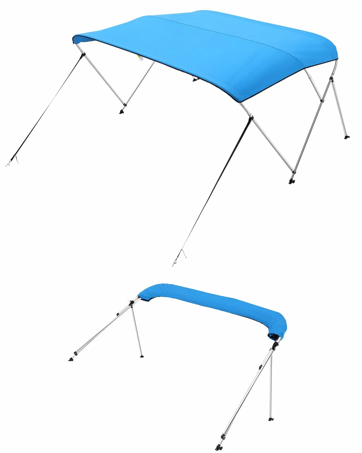 VEVOR Tendalino per Barca a 3 Archi in Poliestere 600D con Telaio in Lega di Alluminio, Tendalino Parasole Impermeabile per Barca con Borsa Portaoggetti, Larghezza 185 a 198 cm Blu Pacifico