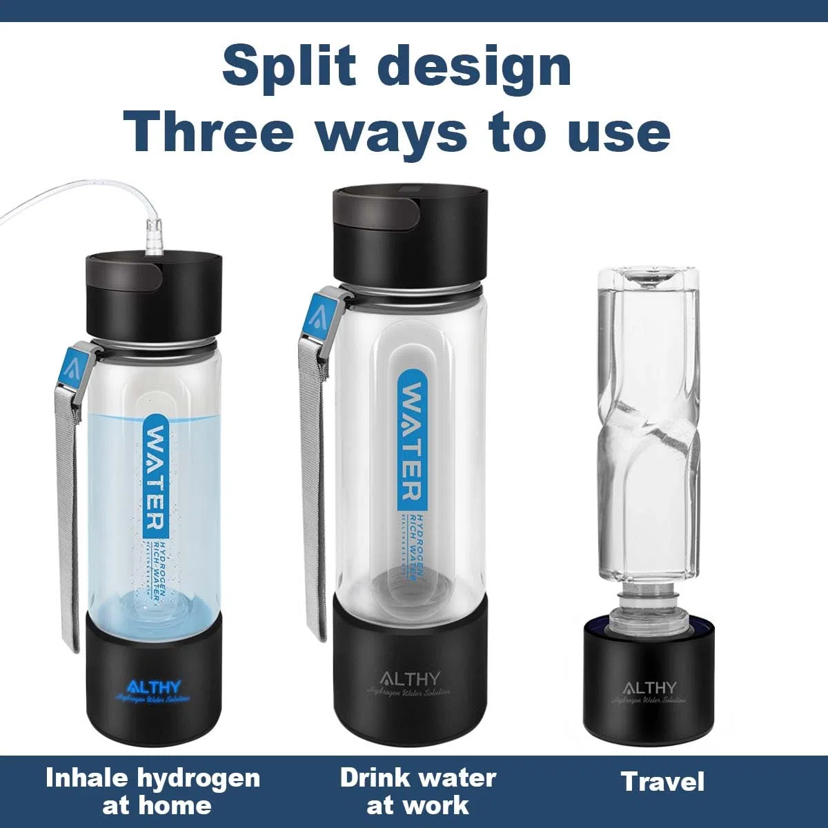 ALTHY Borraccia Acqua Idrogenata, Tecnologia SPE PEM Ionizzatore Generatore Di Acqua Idrogenata, Capacità Da 420 ml, Con Adattatore Per Inalatore, Batteria ad alta capacità, Elettrolizzato 40 volte