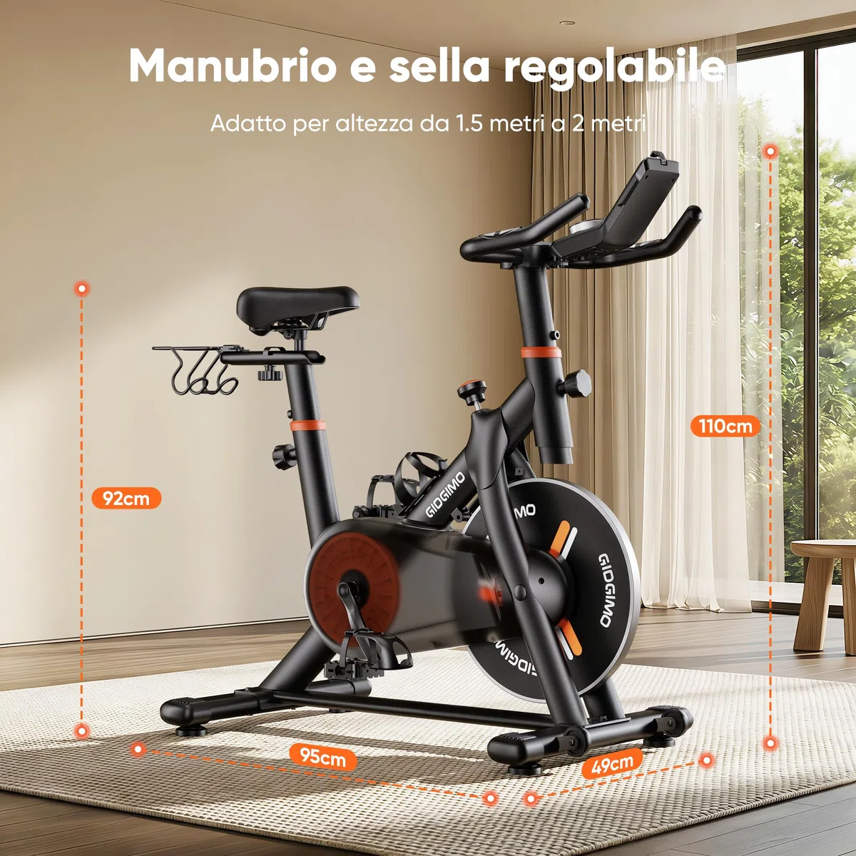 GIDGIMO Cyclette da Casa 2026 con Resistenza Magnetica Regolabile 100 Livelli, Spinning Bike Silenziosa con Schermo LCD, Sedile Traspirante, Sensore di Frequenza Cardiaca, Capacità Massima 200KG
