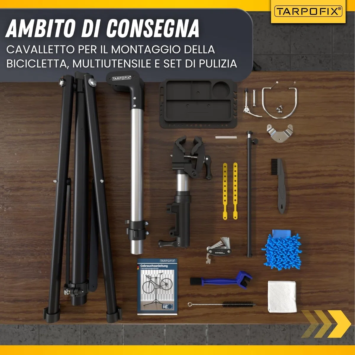 Tarpofix® Cavalletto Manutenzione Bici fino a 50kg | Stabile e Regolabile per Bike ed E-Bike | Supporto Manutenzione Bici Professionale per Riparazioni Bicicletta