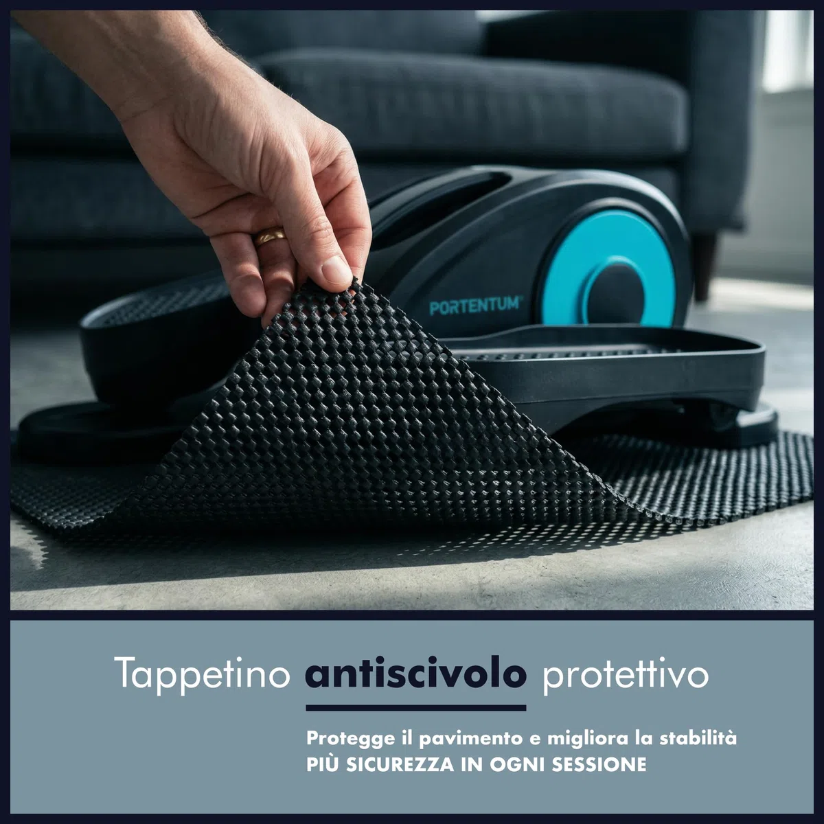 PORTENTUM Mini ellittica da casa elettrica con bande di resistenza – Tappetino e cinghie – Pedaliera riabilitazione automatica e manuale 12 velocità – Telecomando e motore silenzioso