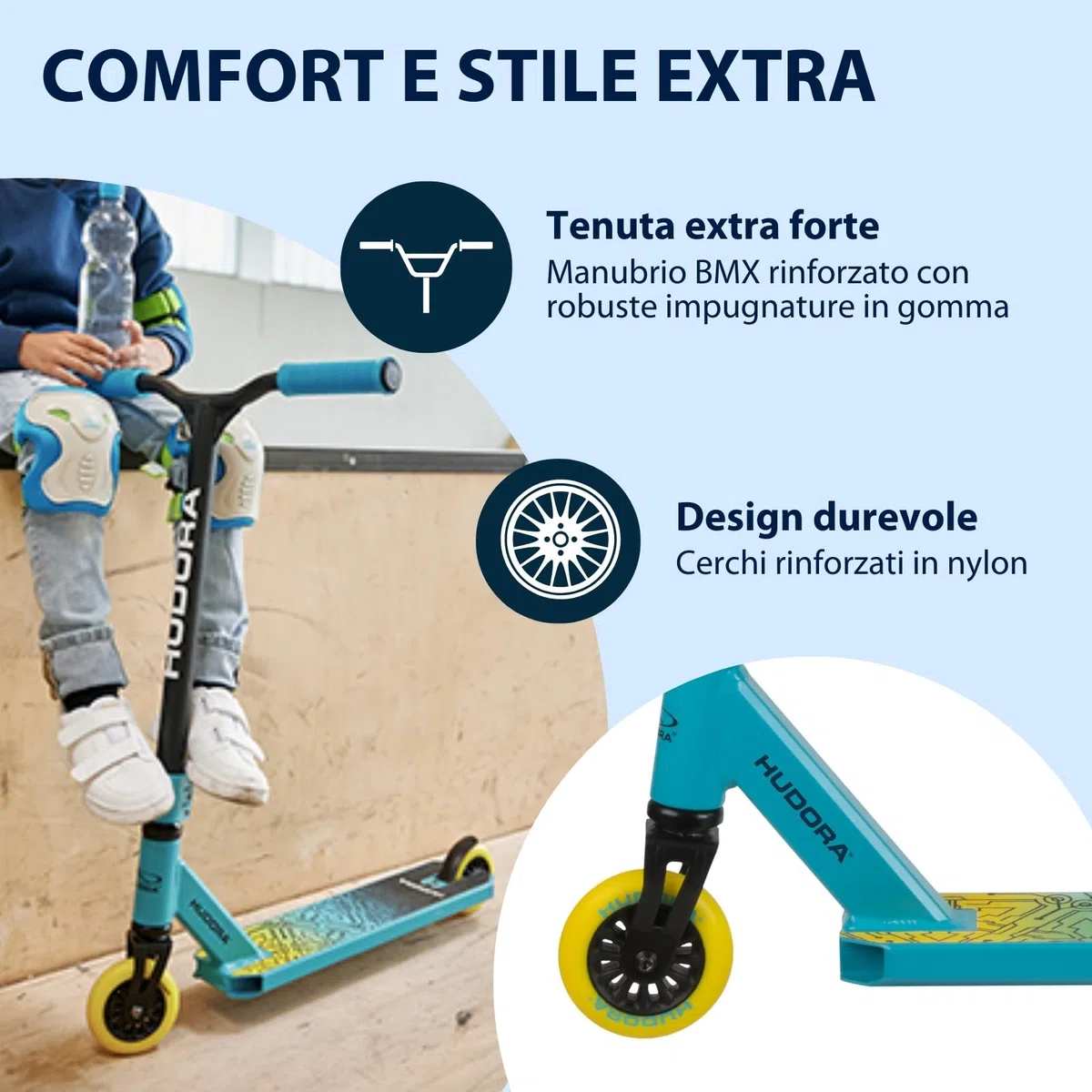Hudora Stuntscooter - Stunt - Monopattino per Bambini, Colore: Verde Unisex Bambini