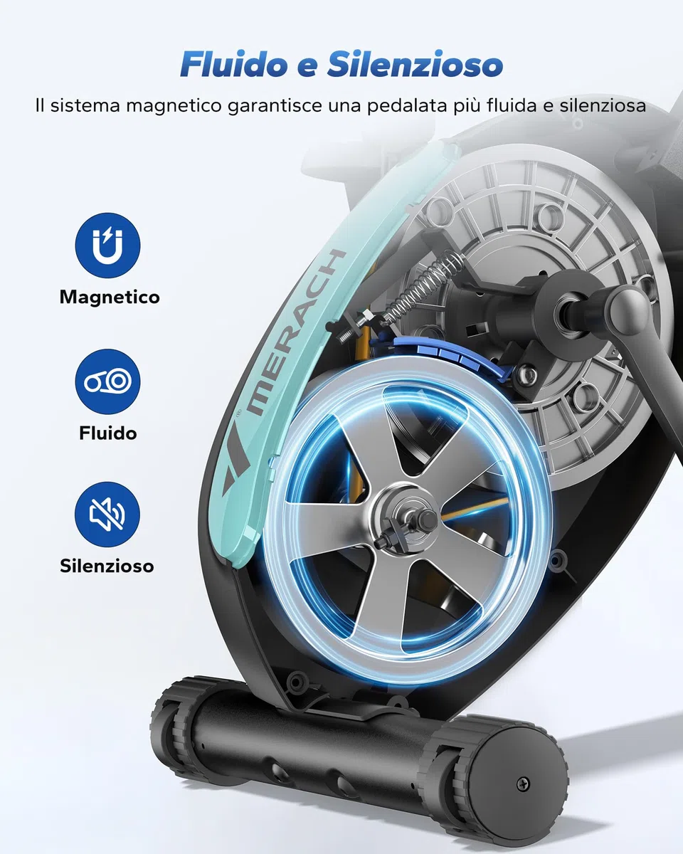 MERACH Cyclette da Casa con App di Allenamento, Silenziosa Cyclette Pieghevole 4-in-1, Resistenza Magnetica a 16 Livelli, Display LCD, Misurazione del Battito, Fascia di resistenza, Sella Confortevole