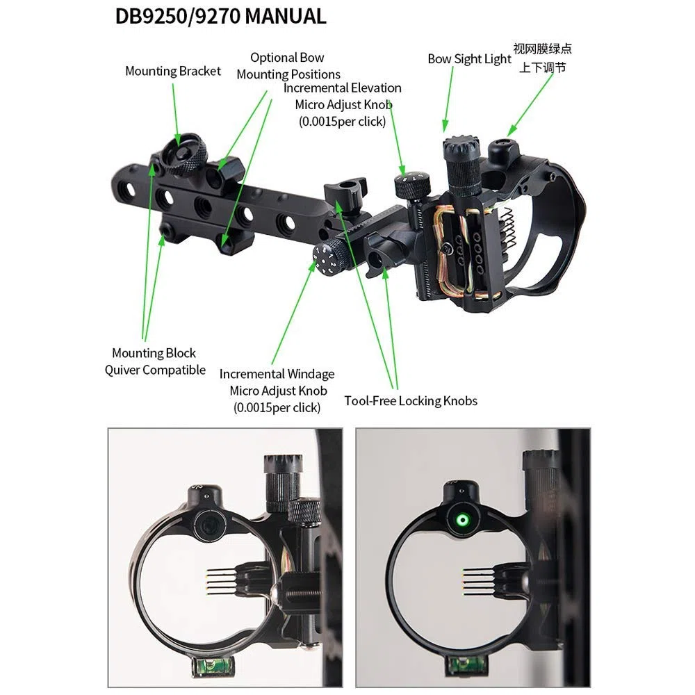 Mirino per Arco 5/7 Pin Mirino Retina Mirino da Micro Regolabile con Arco Viesier Dispositivo di Mira in Lega Leggera di Alluminio Mirino per Arco Composto Tiro con L'Arco