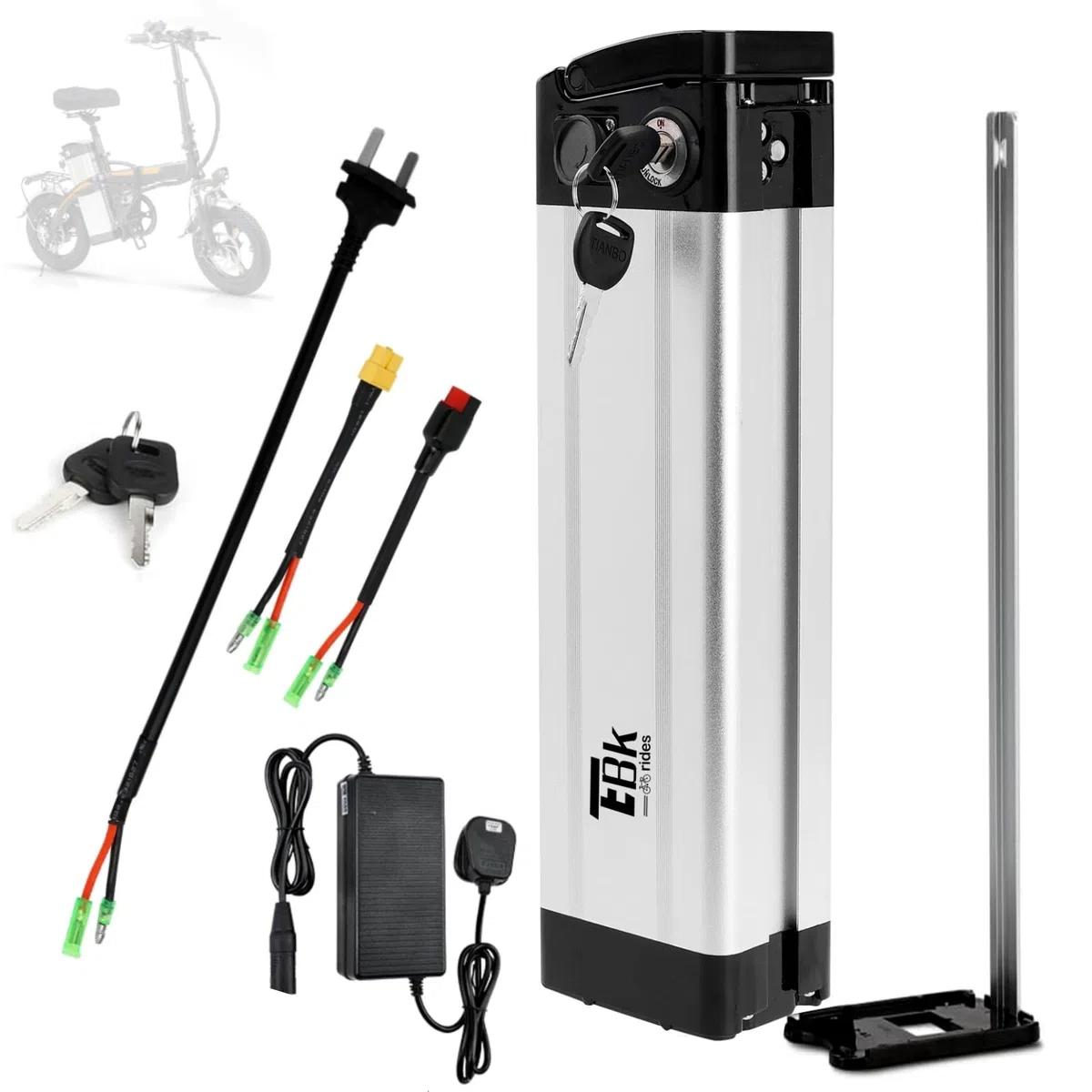 Batteria per Bici Elettrica con Caricabatteria - 36V 10Ah Batteria Ebike Pieghevoli Rimovibile al Litio Ricambio Pedelec Batterie 2 Pin con Maniglia Portatile