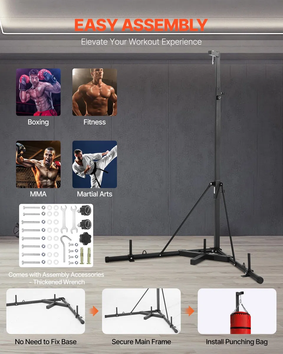 VEVOR Supporto per Sacco da Boxe, Attrezzatura per Allenamento Regolabile in Altezza, Supporta 65 kg, Supporto Indipendente con Base Appesantita, Sacco per Allenamento Palestra Casa