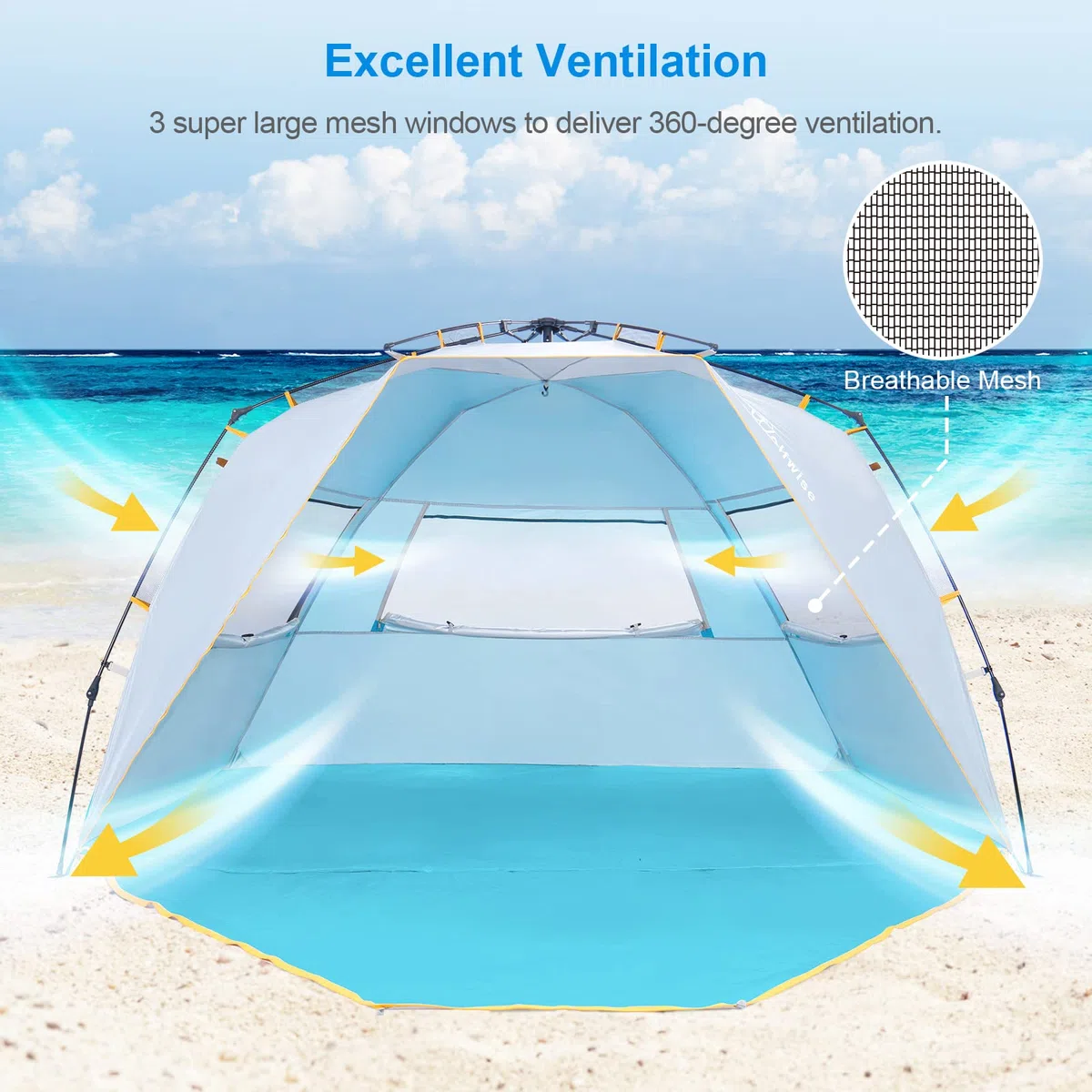 Wolfwise Tenda da spiaggia Quick Up UPF 50+, Tenda Parasole Familiare Portatile con Veranda Estesa, ideale per famiglia, campeggio e aperto