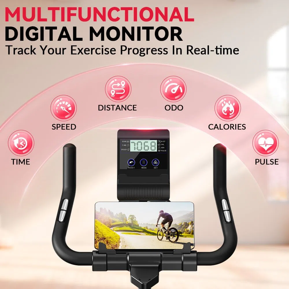 Cyclette stazionaria, Spin Bike Home Gym Equipment, sella e manubrio regolabili, monitor LCD e supporto per tablet, resistenza 0-100%, allenamento cardio, fitness indoor