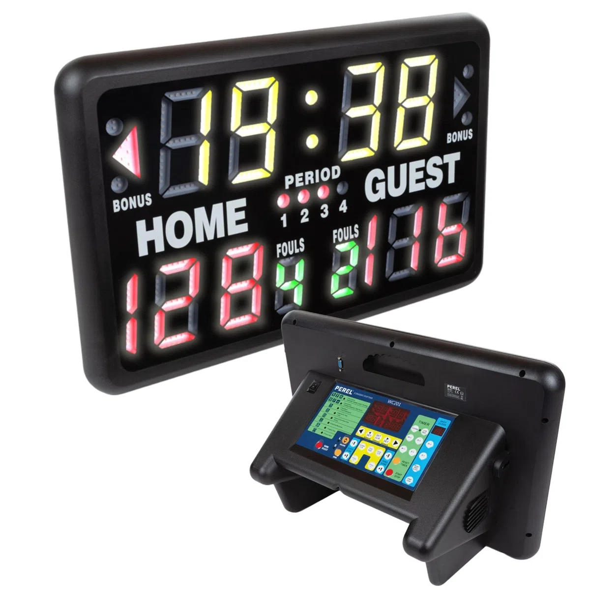 Perel Tabellone LED multisport digitale con timer sportivo e cronometro, modello da tavolo o autoportante, adatto per uso interno ed esterno sotto copertura, per allenamenti partite e tornei