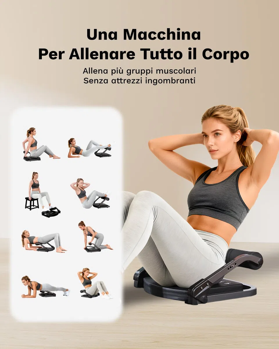 AIRHOP attrezzo addominali 8-in-1 pieghevole, 4 livelli di resistenza, capacità di peso 100 kg, attrezzi per addominali a casa, macchina per l'allenamento del corpo totale per la palestra domestica