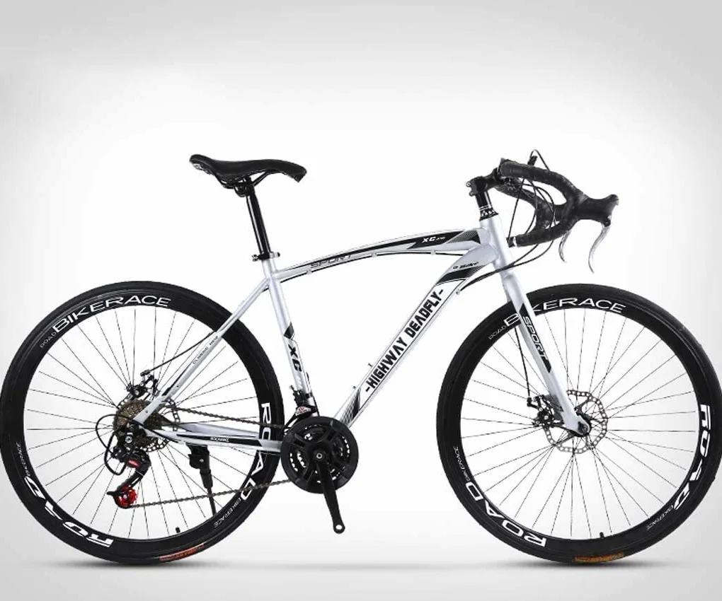 MU 26 Pollici Bicicletta Della Strada, 24 Velocità Bici, Doppio Disco Freno, Acciaio Al Carbonio Telaio, Strada Biciclette da Corsa, per Uomo e Donna per Soli Adulti,Argento