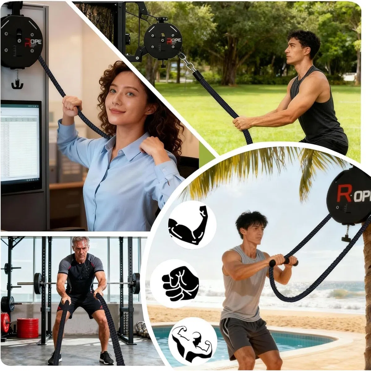 Endless Rope Trainer,Pulley Cable Machine,Endless Rope Trainer,Adjustable Resistance, Small Footprint and Easy To Install for Muscle Endurance, Upper Extremity Physical Training