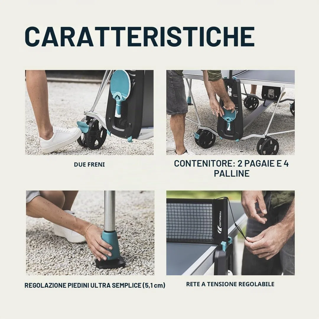 CORNILLEAU - Tavolo da ping pong da esterno 200 x esterno - Laminato 5 mm - FFTT - Compact Technology - SOFTMAT - Blu