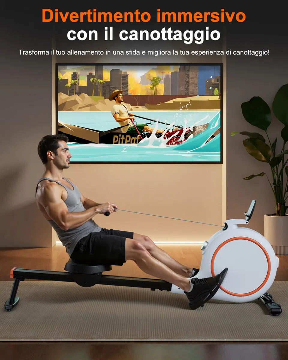 Superun Vogatore per Casa, Magnetico con 32 Livelli di Resistenza, APP Controllo Vogatore Professionale per Casa con LCD Display