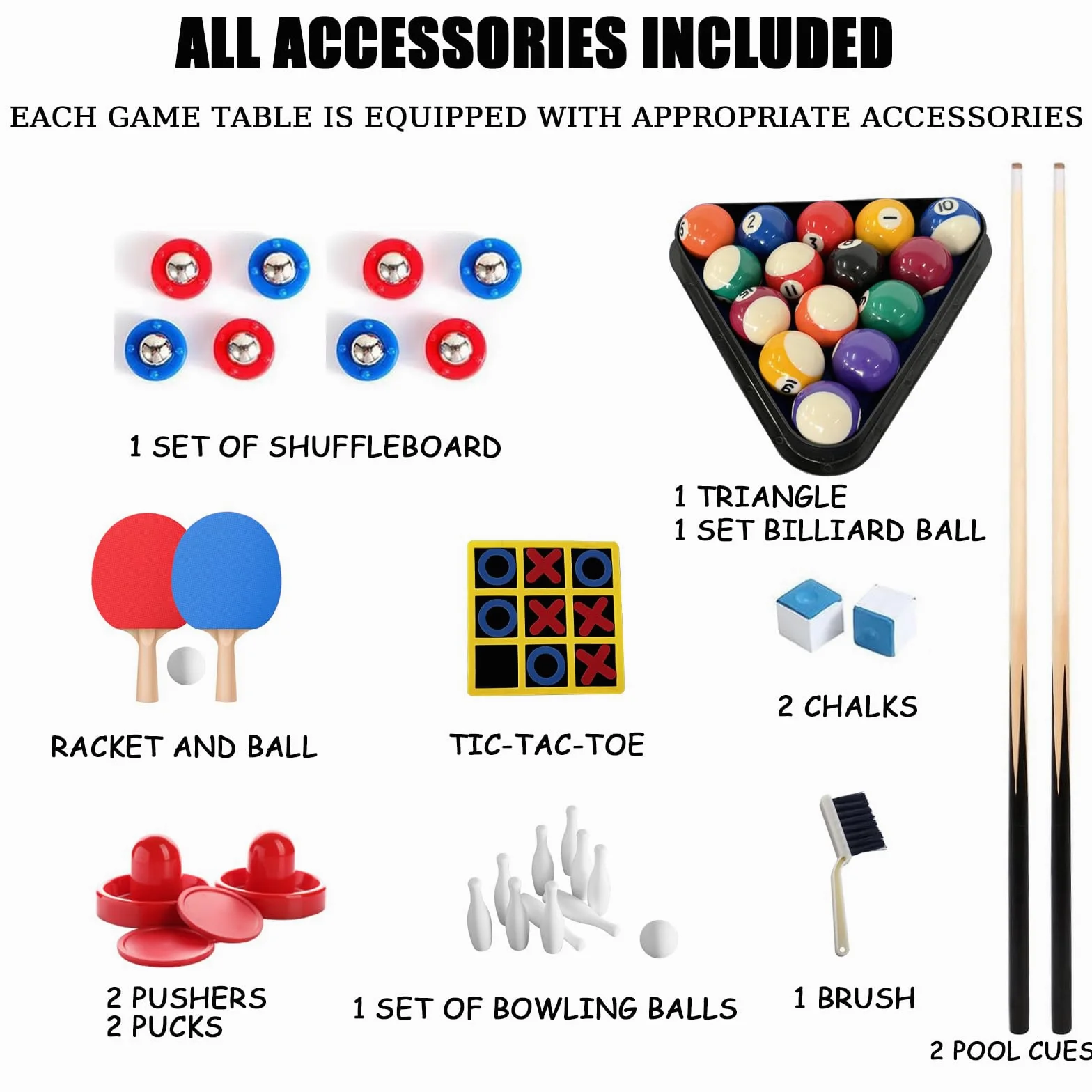 Tavolo Multigioco, Gioco Multifunzione 4 in 1 Tavolo da biliardo pieghevole, biliardo, hockey, ping pong, bowling, shuffleboard e tris con tutti gli accessori(1.2m)
