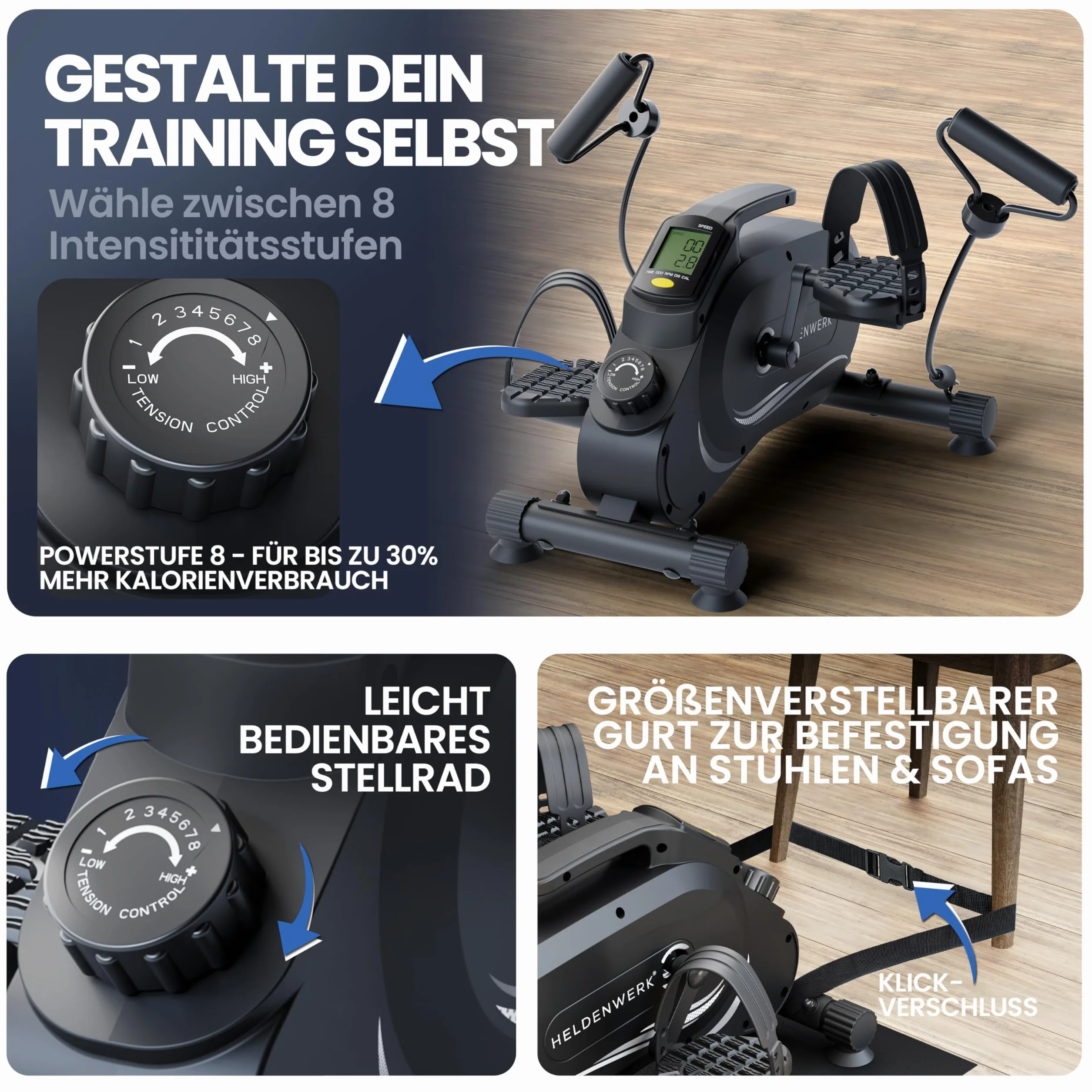 HELDENWERK Set di pedali Pro – Certificazione TÜV/GS | vincitore del confronto | extra silenzioso e delicato sulle articolazioni con nastro di fissaggio – Attrezzatura per braccia e gambe per la casa