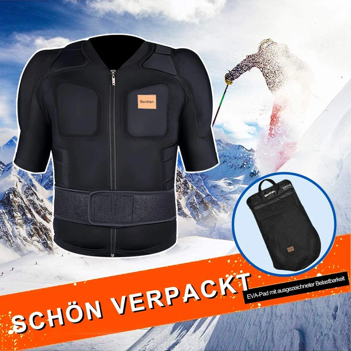 BenKen Manica Corta Protettore Shirt per Adulti, Petto Posteriore Spine Protector Vest Regolabile, Donna Uomo Body Guard Armatura Protettiva Sport Body Armor Jacket (L)