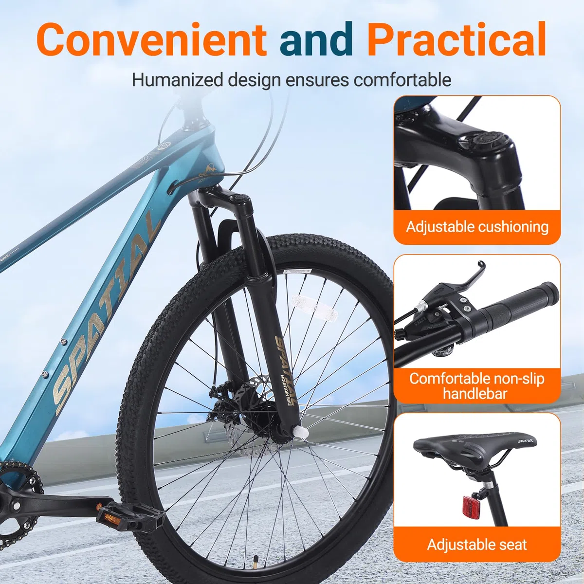 SPATIAL Mountain Bike, bici da ciclismo da esterno da 24/26/27,5/29 pollici, 21/8 velocità | Doppi freni a disco, sedile ergonomico regolabile per uomini, donne