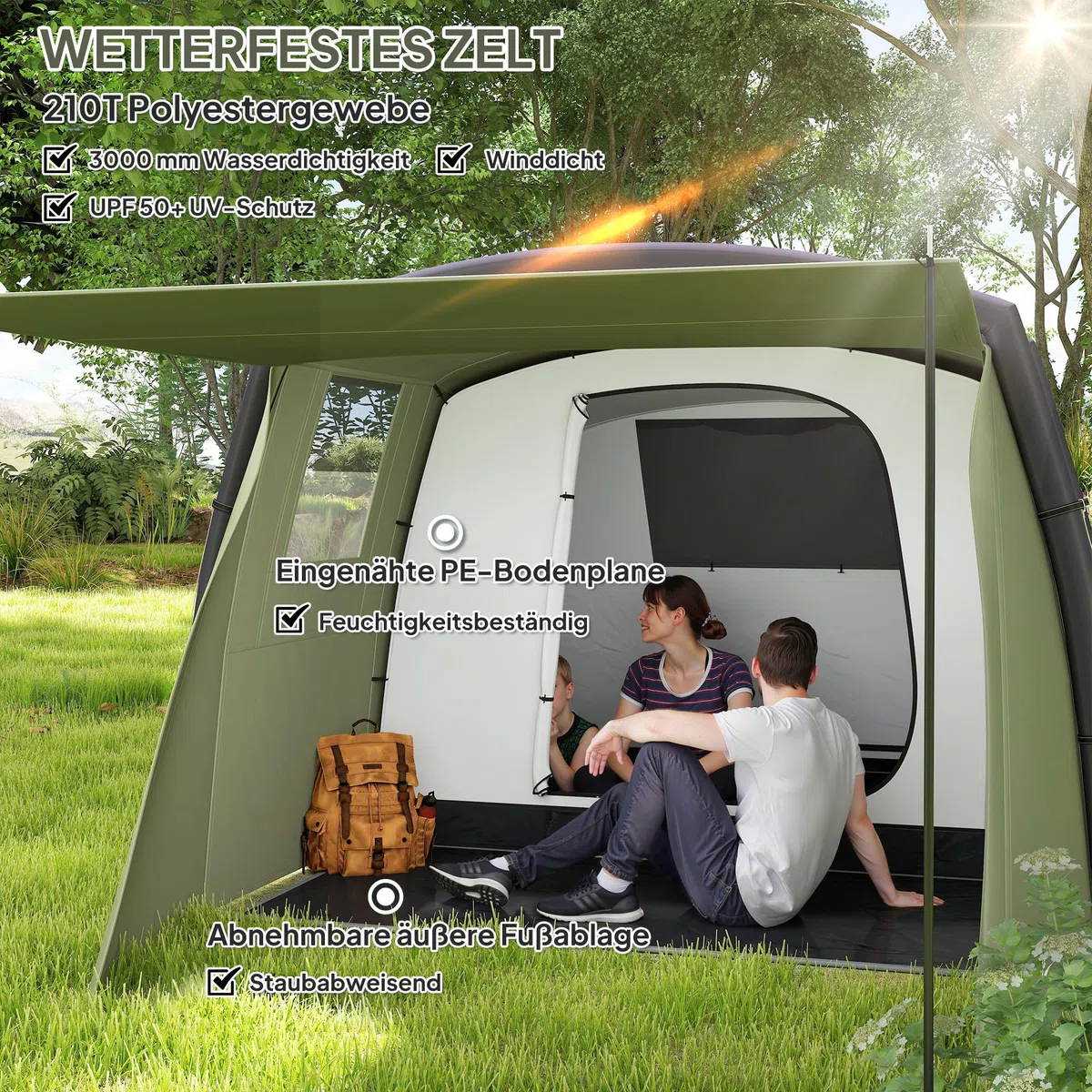 Outsunny Tenda gonfiabile per 3-6 persone - Tenda da campeggio per esterni con pompa ad aria UV50+ Tenda familiare antivento per 3 stagioni