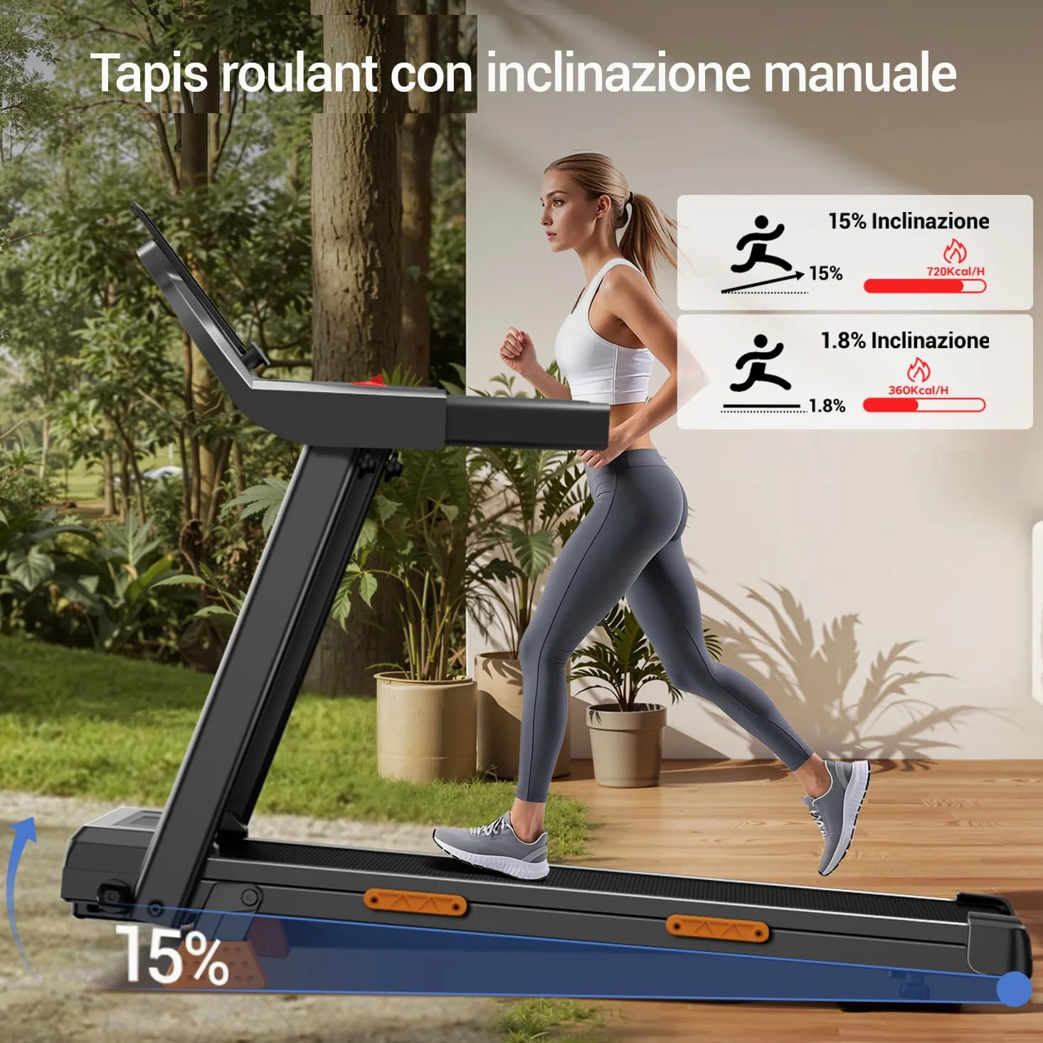 UMAY Tapis Roulant Salvaspazio con Inclinazione 15%, Tapis Roulant Elettrico 12KM/H, Tapirulan Pieghevole da Casa con Motore da 3.0 HP e Display LED, Carico Massimo 136KG