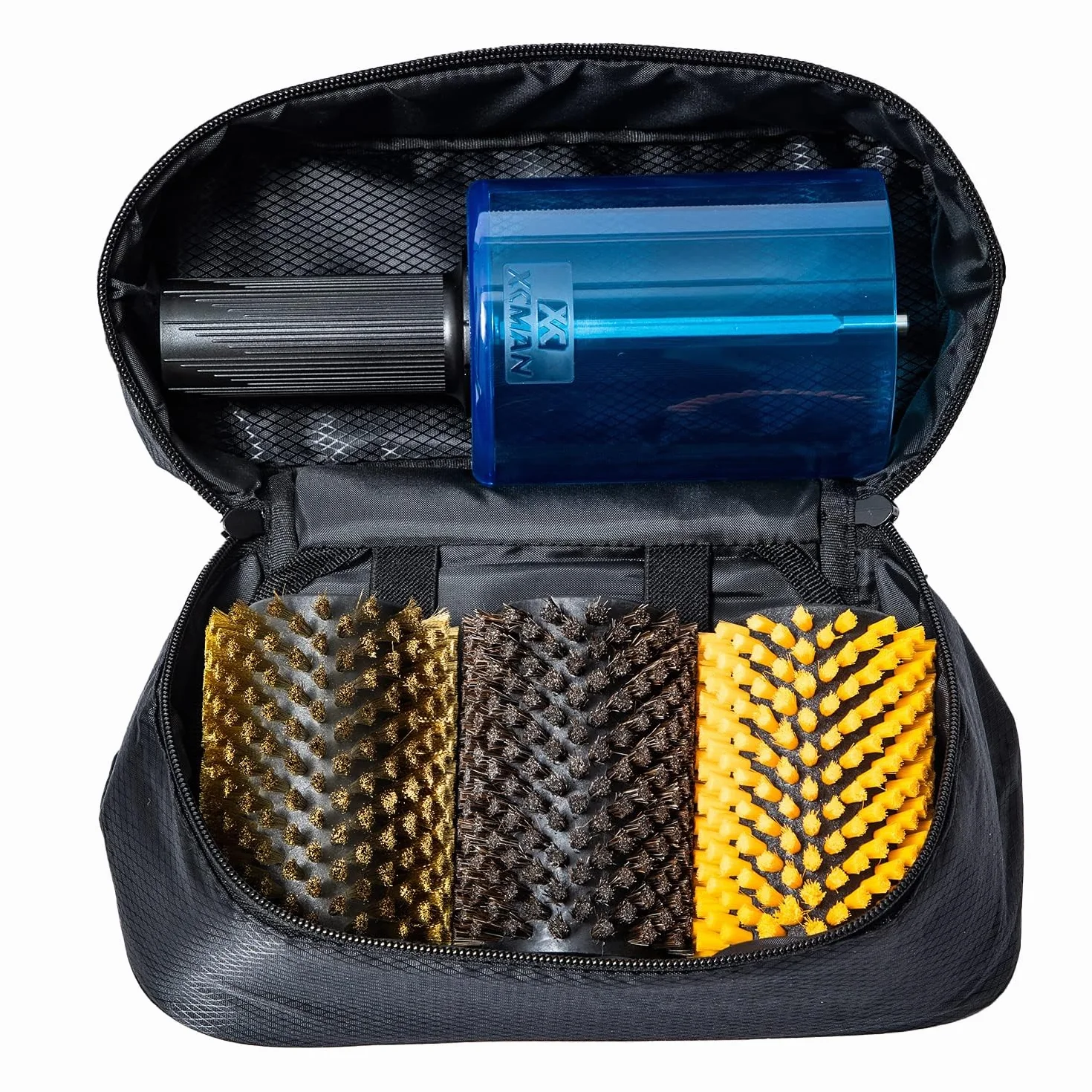XCMAN - Set di spazzole rotanti per Sci, con Manico e ASSE e 3 spazzole: Nylon, crine di Cavallo, Ottone/Sughero
