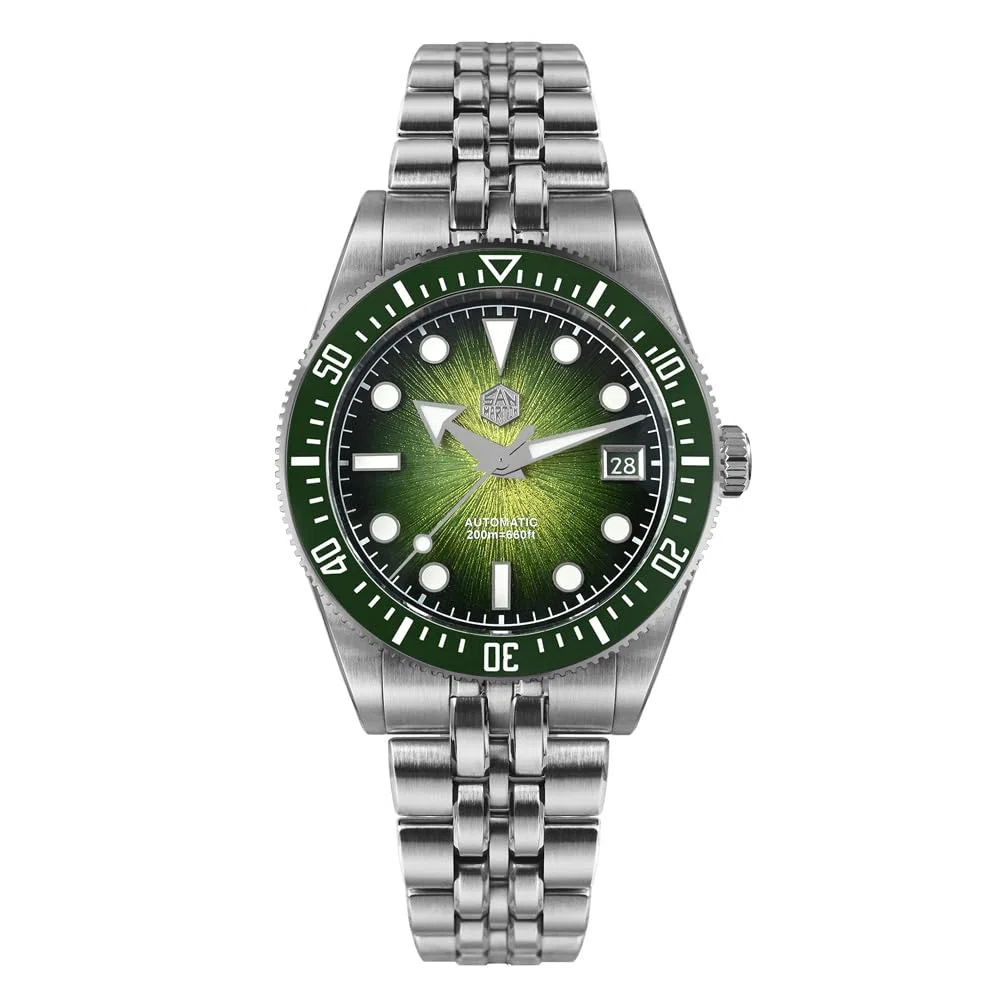 Orologio da immersione automatico San Martin, quadrante verde, acciaio inossidabile 316L, cassa 37,5 mm, movimento 9015 resistente all'acqua 200 m, modello SN0148-GX
