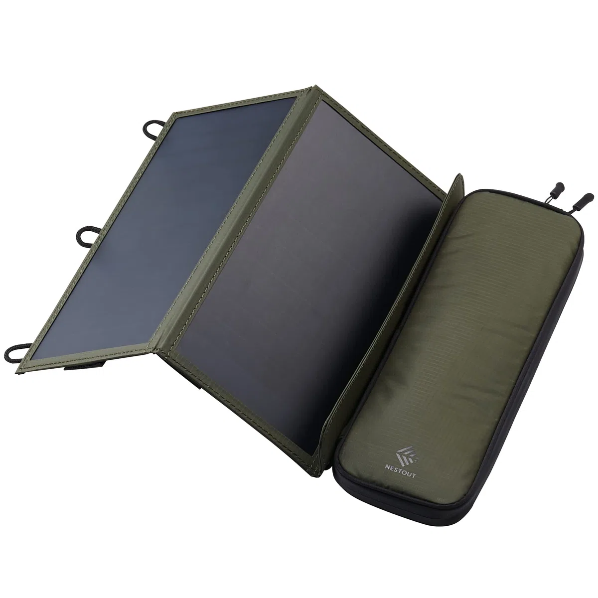 ELECOM NESTOUT - Pannello solare portatile, doppia porta USB-A, caricabatterie per la generazione di energia da 28 W, per telefono da campeggio, in nylon ripstop resistente all'acqua, pieghevole,