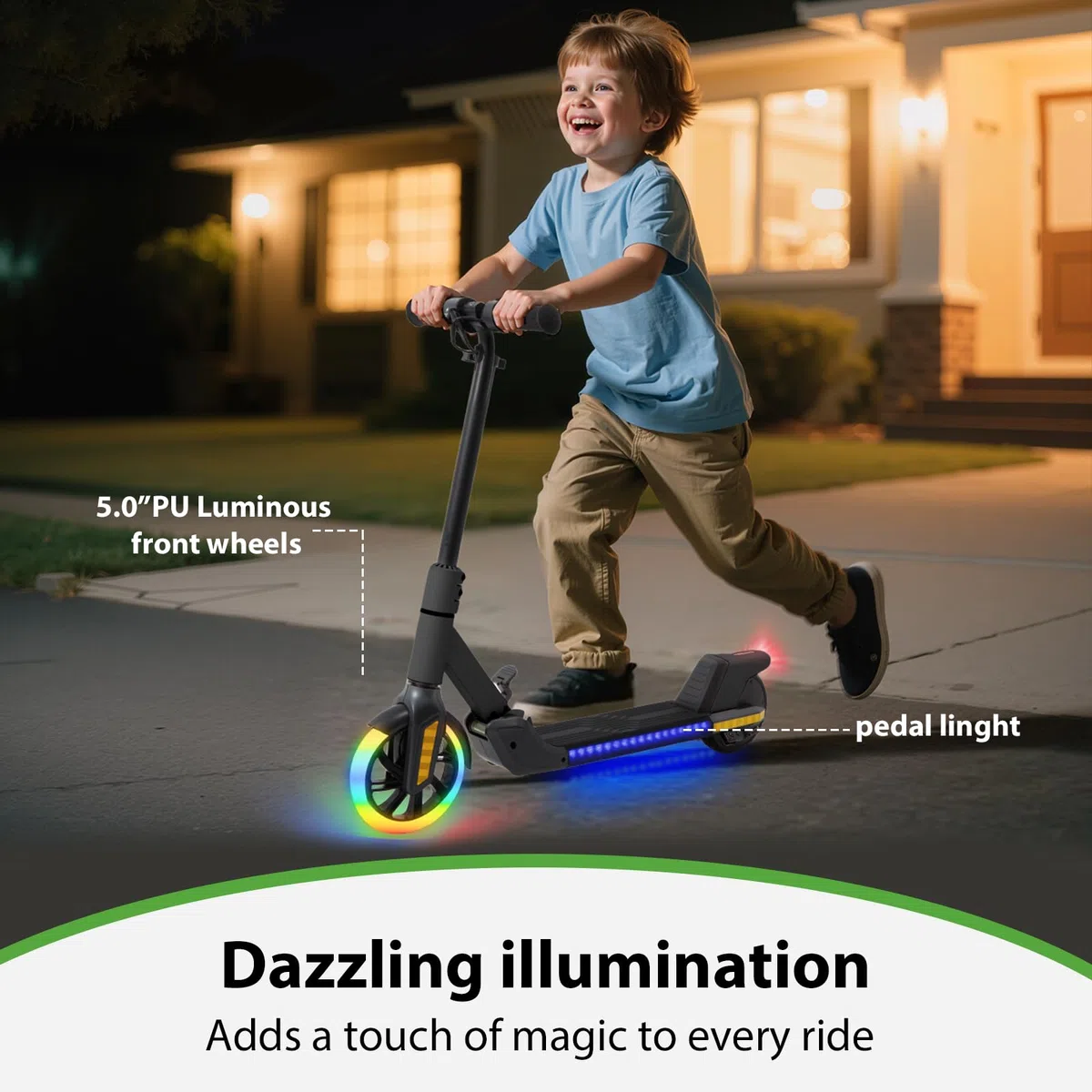Monopattini elettrici pieghevole per bambini (6-14 anni) - Velocità massima 16 km/h, portata 8 km, ruota anteriore da 7 pollici con funzione autoilluminante, ruota posteriore da 6 pollici