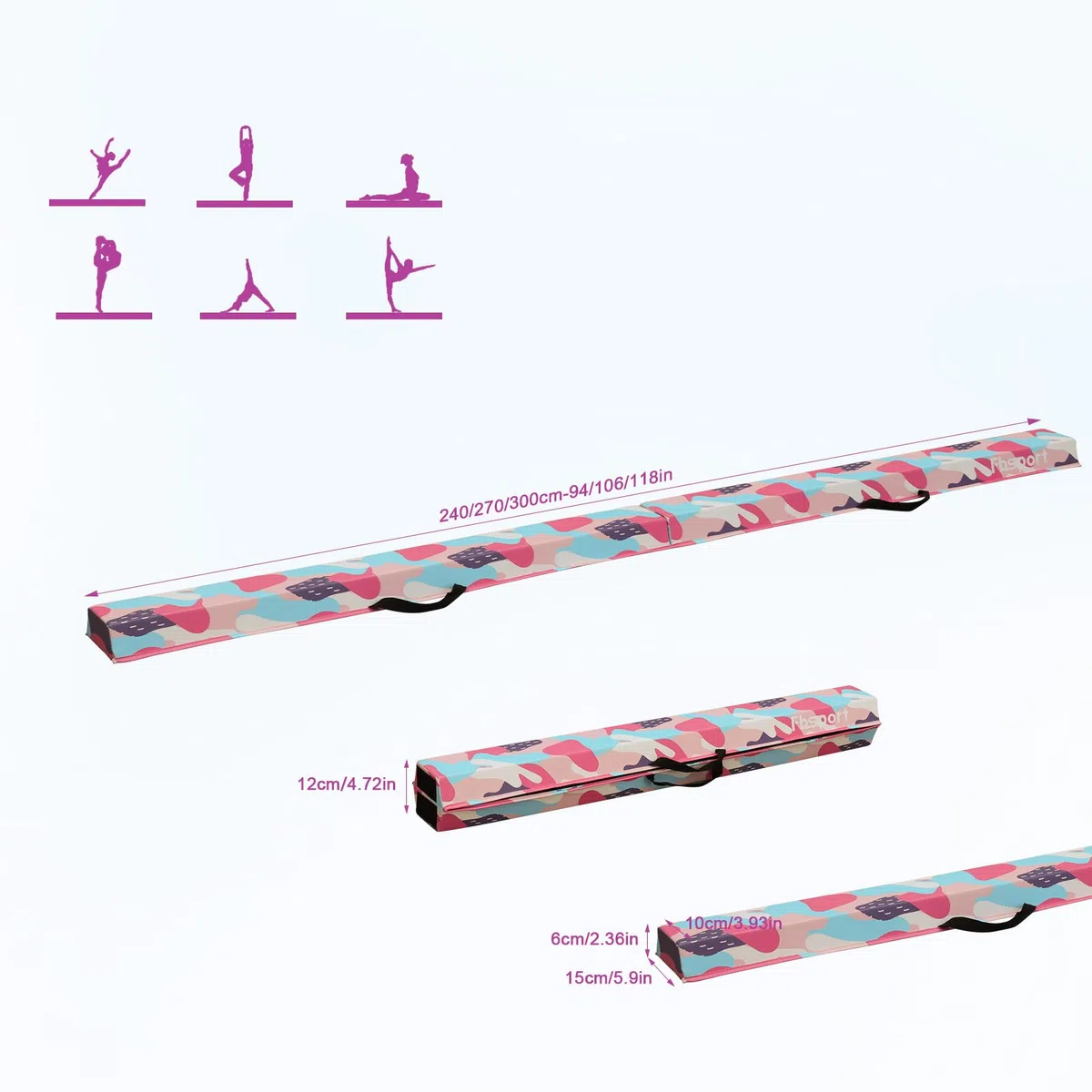 FBSPORT Trave Ginnastica Artistica per Casa 240/270/300 cm in Pelle PU, Trave di Equilibrio Pieghevole con Fondo Antiscivolo per Bambini, Principianti e Ginnasti Professionisti