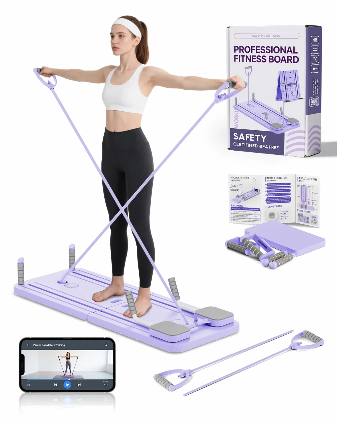 Pilates Board & Reformer-Set für Zuhause mit 23kg Rückprallkraft – Multifunktionales Faltbares Pilatesgerät INKL, Knieschutz & Videoanleitung