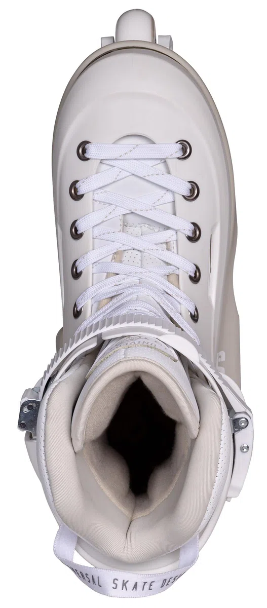 USD Sway Chess White Stunt Skates - Pattini in linea aggressivi Hardboot, Kizer Fluid IV UFS, 60 mm, 88 A, cuscinetti a sfera ABEC 9, bianco/grigio per Street & Park