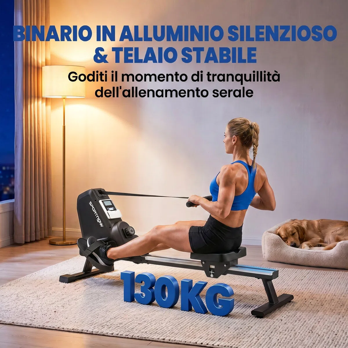 SPORTNOW Vogatore per Casa, Vogatore Magnetico Silenzioso con 16 Livelli Resistenza, APP Bluetooth, Guida Alluminio, Display LCD, Portatelefono, Ruote, Stoccaggio Verticale Salvaspazio, Max 130 kg