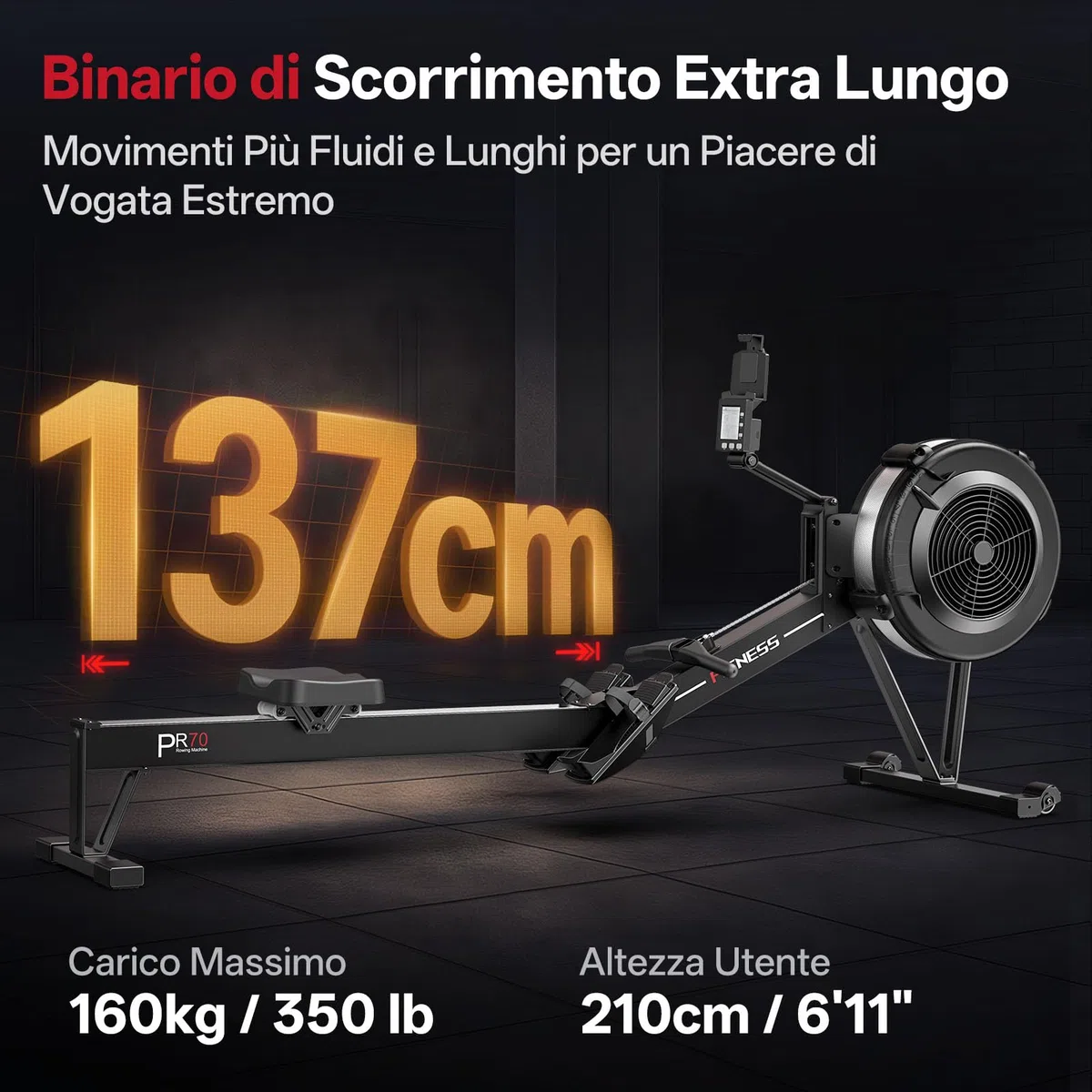 PASYOU Vogatore per Casa, Vogatore ad Aria Professionale con Bluetooth e Kinomap, Vogatore di Livello Commerciale per uso Domestico con LCD Display Intelligente, Capacità di Peso 160 KG