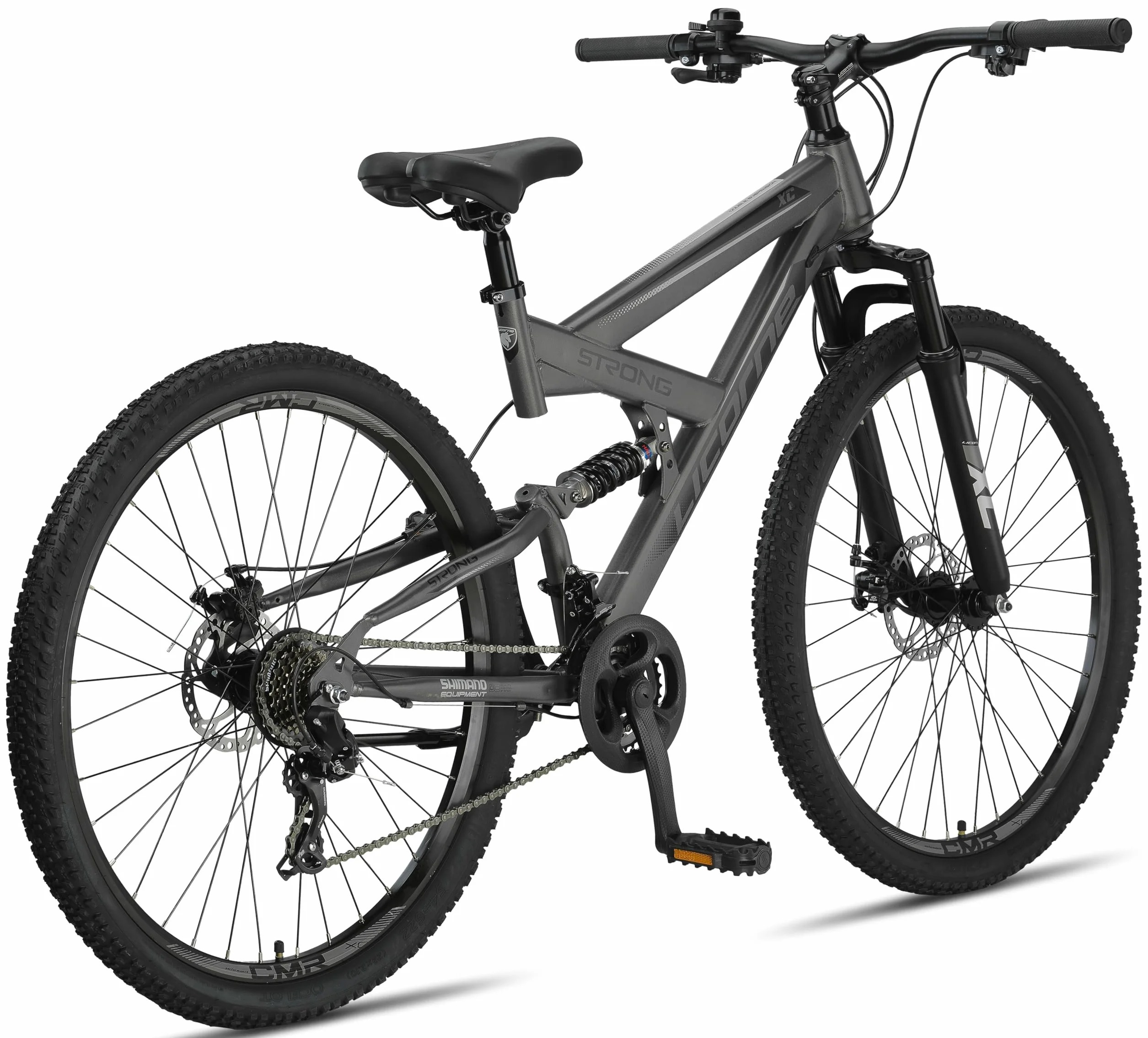 Licorne Bike - Premium Mountain Bike Strong 2D da 26, 27,5 e 29 pollici, bicicletta con freni a disco anteriori e posteriori, cambio a 21 marce, a sospensione completa