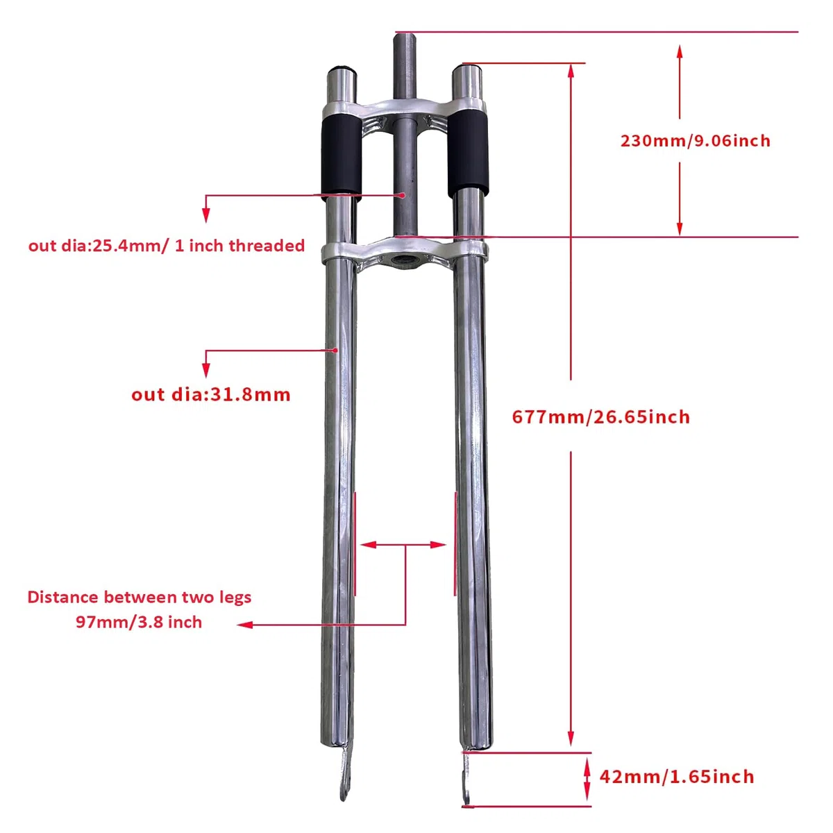 Forcella per Bicicletta 26"/700C/29, Codolo Filettato da 1", Triplo Attacco Senza Sospensione con Doppio Supporto per Pneumatico da 3,5"