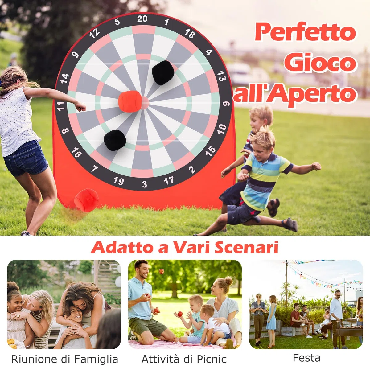 GYMAX Pallone Gigante da Freccette, Grande Bersaglio per Freccette Pieghevole con 4 Palloni, Borsa da Trasporto, Tabellone dei Punti Chiaro, Set di Gioco per Raduni, Picnic, Feste