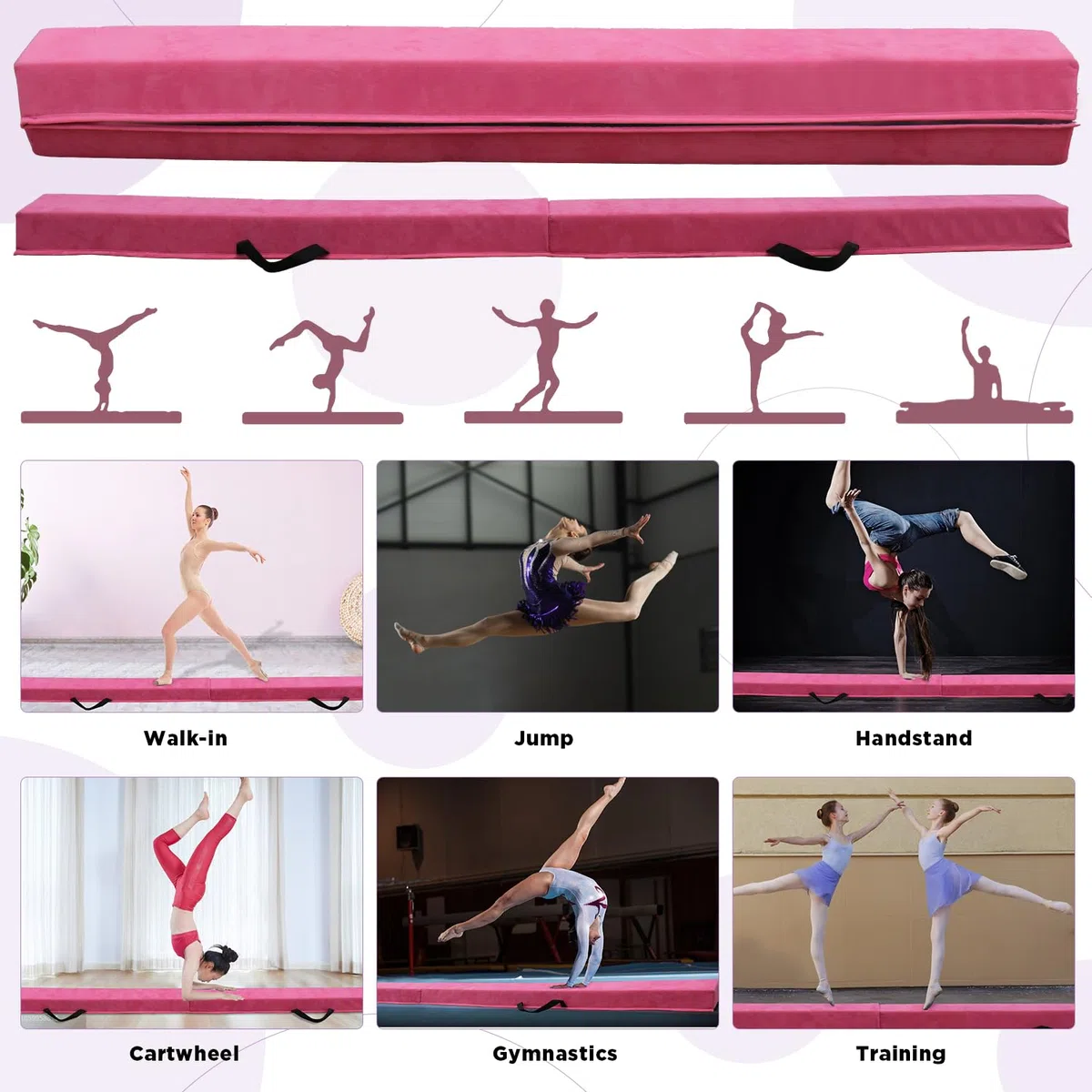 Trave Ginnastica Artistica per Casa 270 cm, Trave Pieghevole Ginnastica Portatile per Allenamento, Trave Equilibrio con Base In Gomma Antiscivolo per Bambini, Principianti e Ginnasti Professionisti